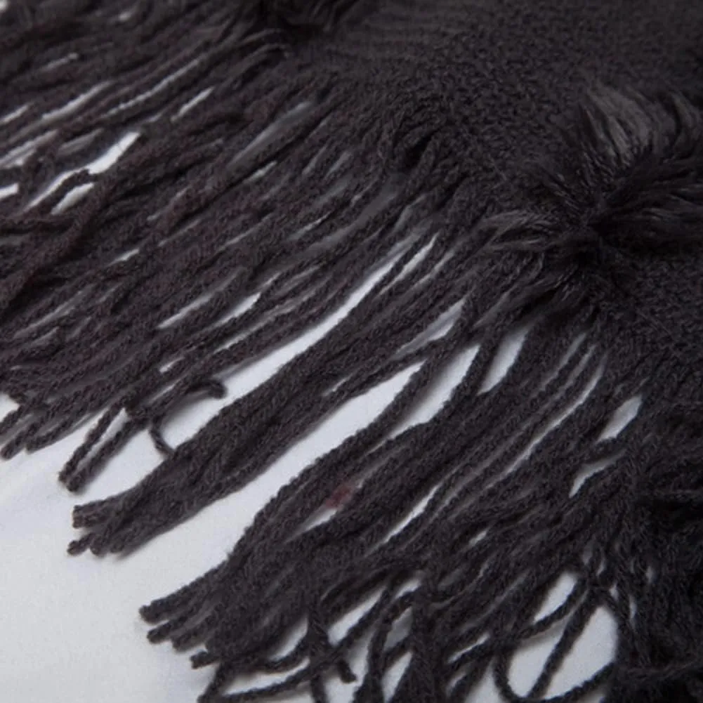 Women's Travel Shawl Wrap Poncho Cape for Fall Winter Hooded Cloak Solid Poncho with Tassels