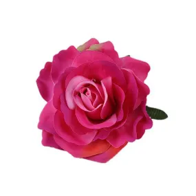 Women's Vintage Elegent Rose Flower Hairpin Hair Clip with Brooch for Party Travel Festivals (Colorful Fuchsia)