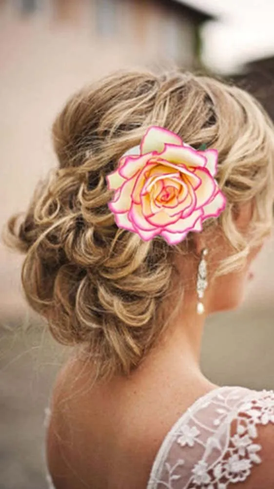 Women's Vintage Elegent Rose Flower Hairpin Hair Clip with Brooch for Party Travel Festivals (Royal Blue)