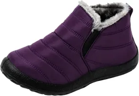 Women's Wide Width Waterproof Ankle Snow Boots - Warm Fur Lined, Walking Boots