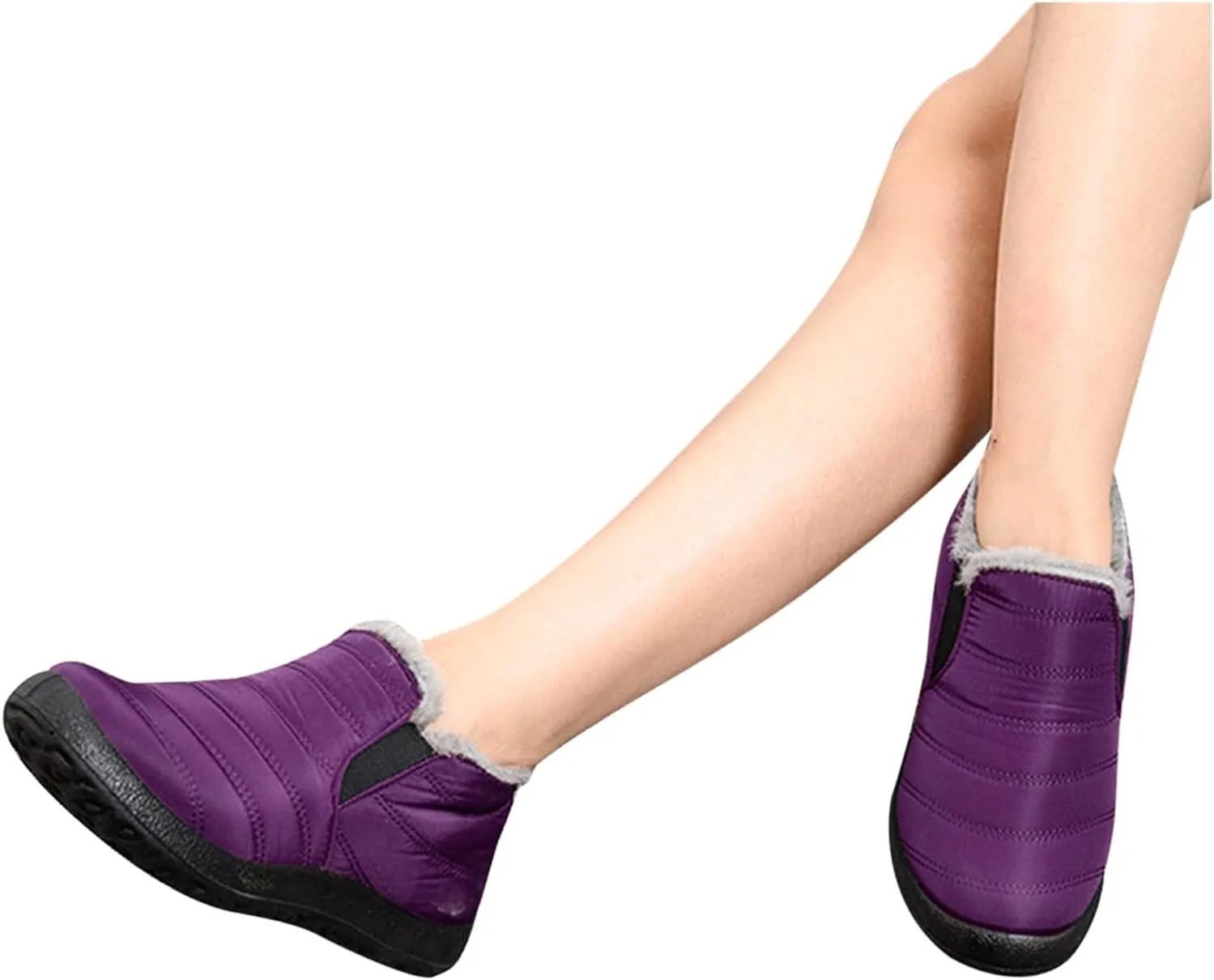 Women's Wide Width Waterproof Ankle Snow Boots - Warm Fur Lined, Walking Boots
