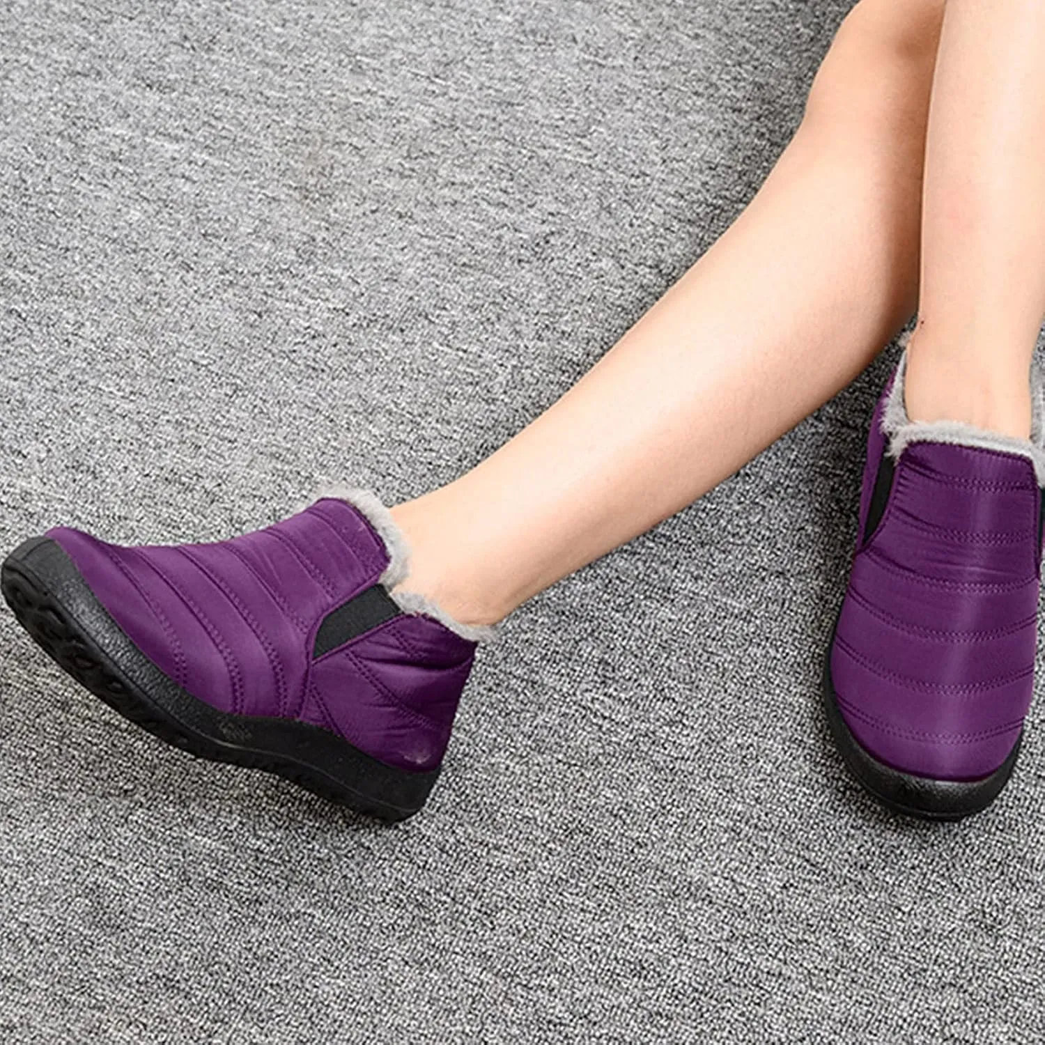 Women's Wide Width Waterproof Ankle Snow Boots - Warm Fur Lined, Walking Boots