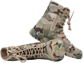 Wygwlg Camouflage Boots for Men, Mens Military Side Zip Waterproof Breathable Camouflage Combat Boots, Durable Waterproof Non Slip Hiking Boots, for Camping, Hiking, Jungle Combat