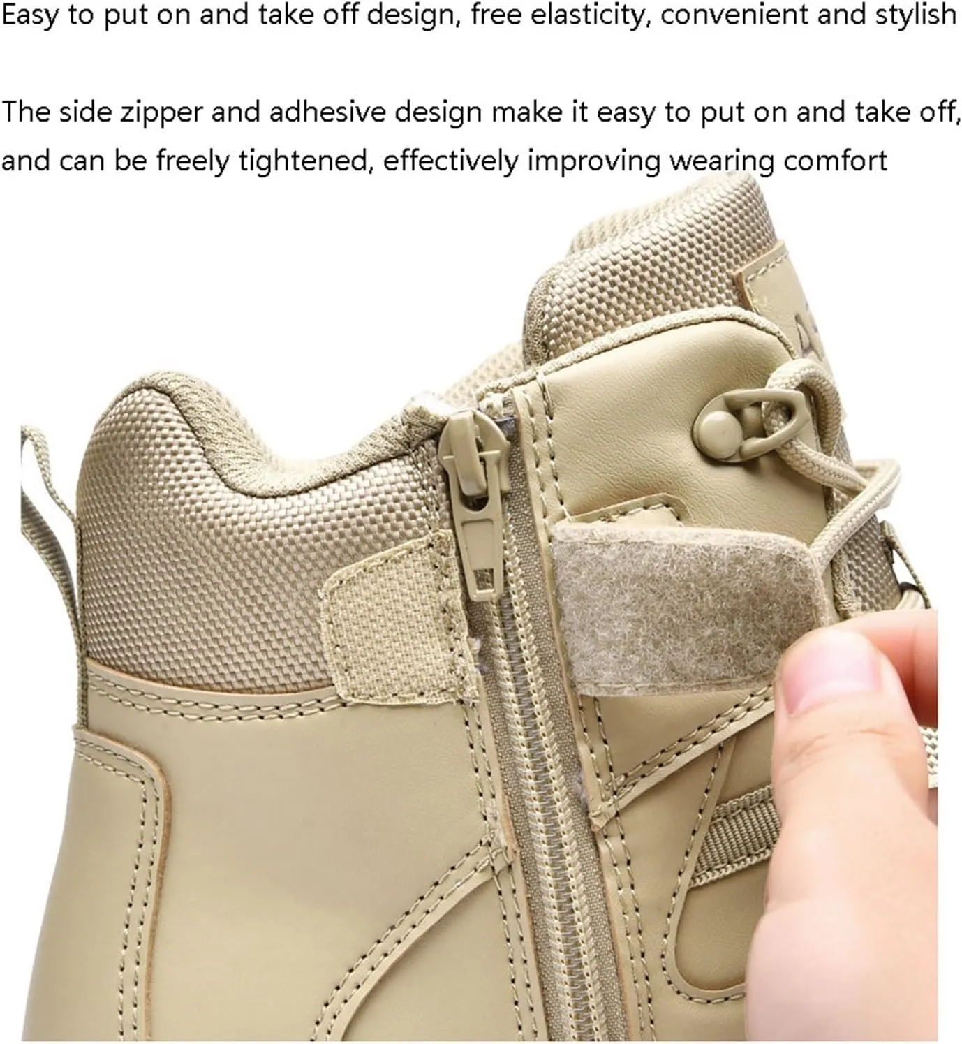 Wygwlg Men's Hiking Boots, Men Plus Size High Top Side Zipper Breathable Combat Work Boots, Comfortable and Water Resistant Work Boots, for Hiking, Motorcycle, Climbing, Army Training