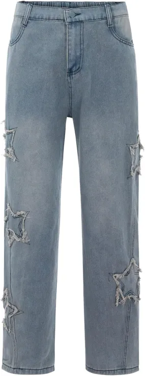 Y2k Denim Jeans Mens Aesthetic Baggy Hip Hop Star Pants Y2K Streetwear Printed Denim Baggy Gothic Y2k Fashion Jeans Trousers