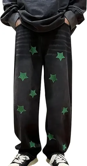 Y2k Denim Jeans Mens Aesthetic Baggy Hip Hop Star Pants Y2K Streetwear Printed Denim Baggy Gothic Y2k Fashion Jeans Trousers