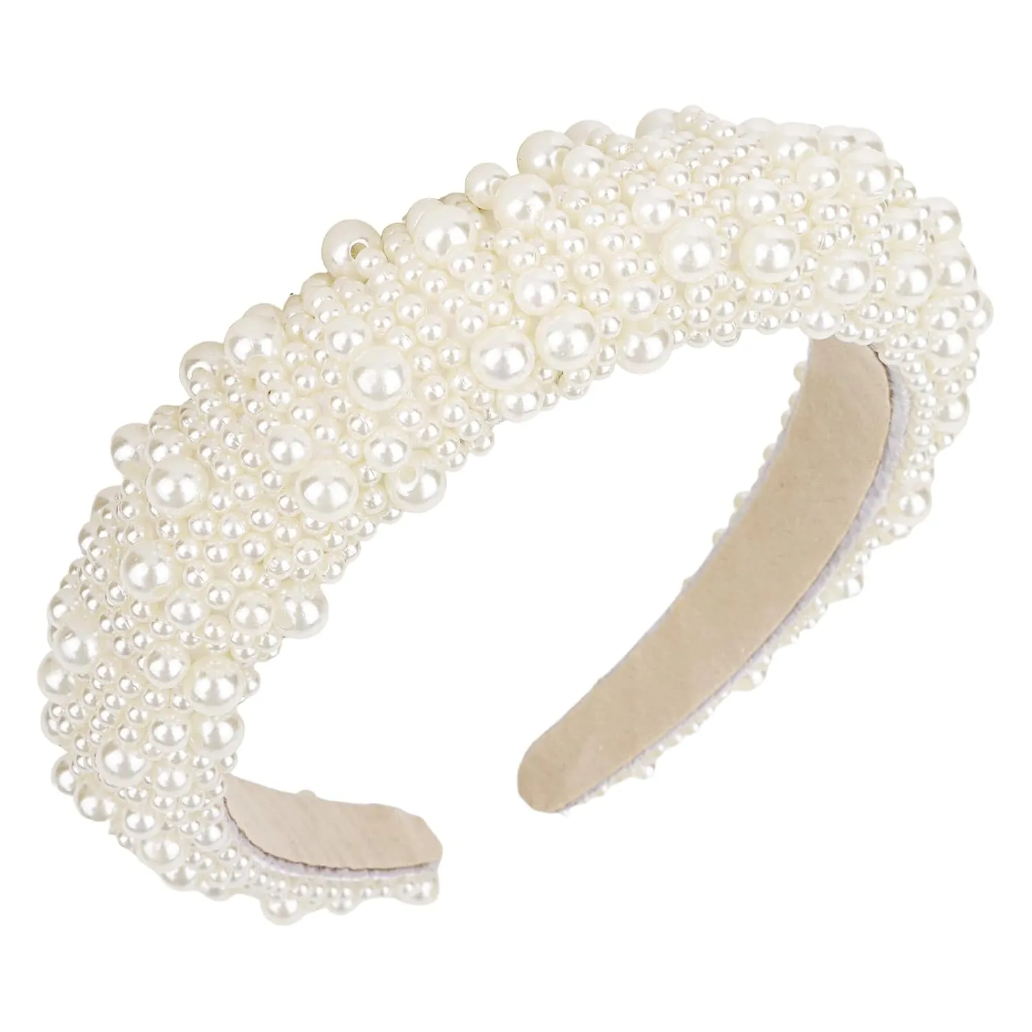 YISSION 1PC White Pearl Headband for Women Jeweled Head Band Beaded Hairband Fashion Padded Headbands for Women Wedding Bridal Headband Hair Accessories for Women Girls