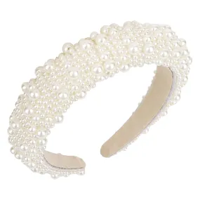 YISSION 1PC White Pearl Headband for Women Jeweled Head Band Beaded Hairband Fashion Padded Headbands for Women Wedding Bridal Headband Hair Accessories for Women Girls