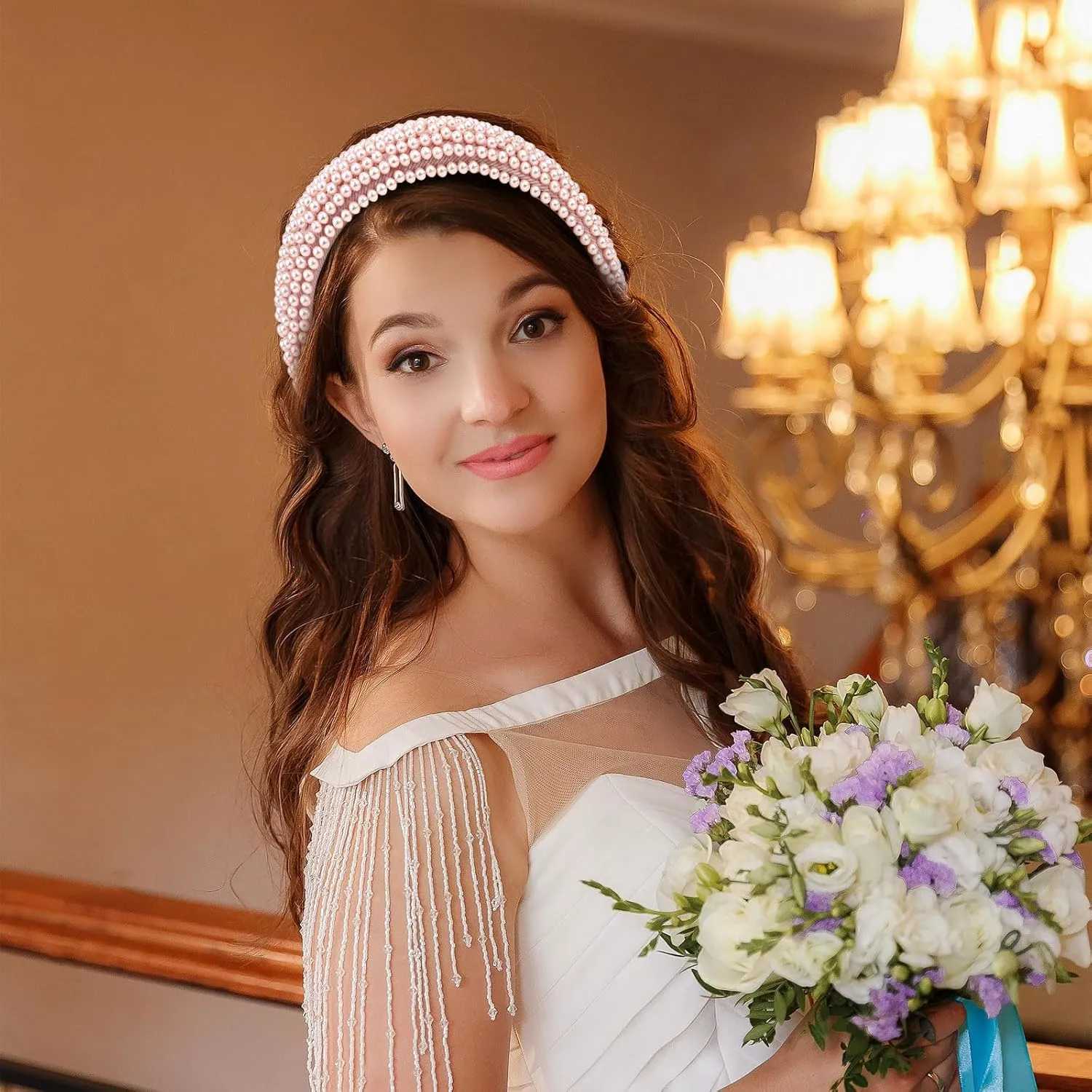 YISSION Pink Pearl Headband for Women Non Slip Jeweled Head Band Sparkly Beaded Hairband Fashion Padded Headbands for Women Wedding Bridal Headband Hair Accessories for Women Girls