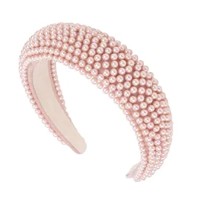 YISSION Pink Pearl Headband for Women Non Slip Jeweled Head Band Sparkly Beaded Hairband Fashion Padded Headbands for Women Wedding Bridal Headband Hair Accessories for Women Girls