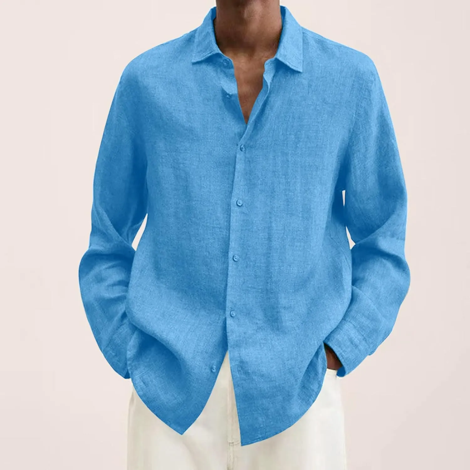 Ymosrh Men's Shirts Casual Button Down Shirt Long Sleeve Solid Color Business Dress Shirts, L-5XL