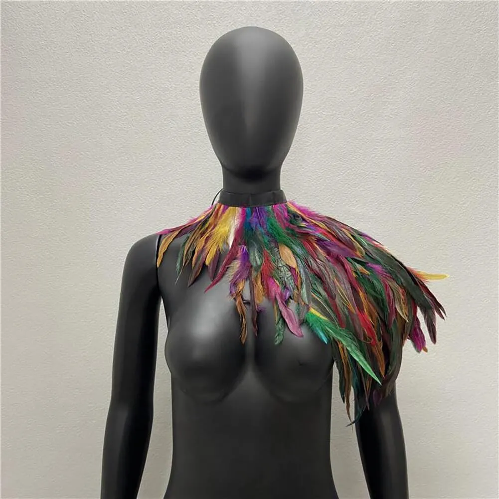 Zcargel Feather Shrug,Shrug Necklace Collar Cloak Gothic Steampunk Shawl DIY Decorative Fringe Natural Real Epaulet Costumes