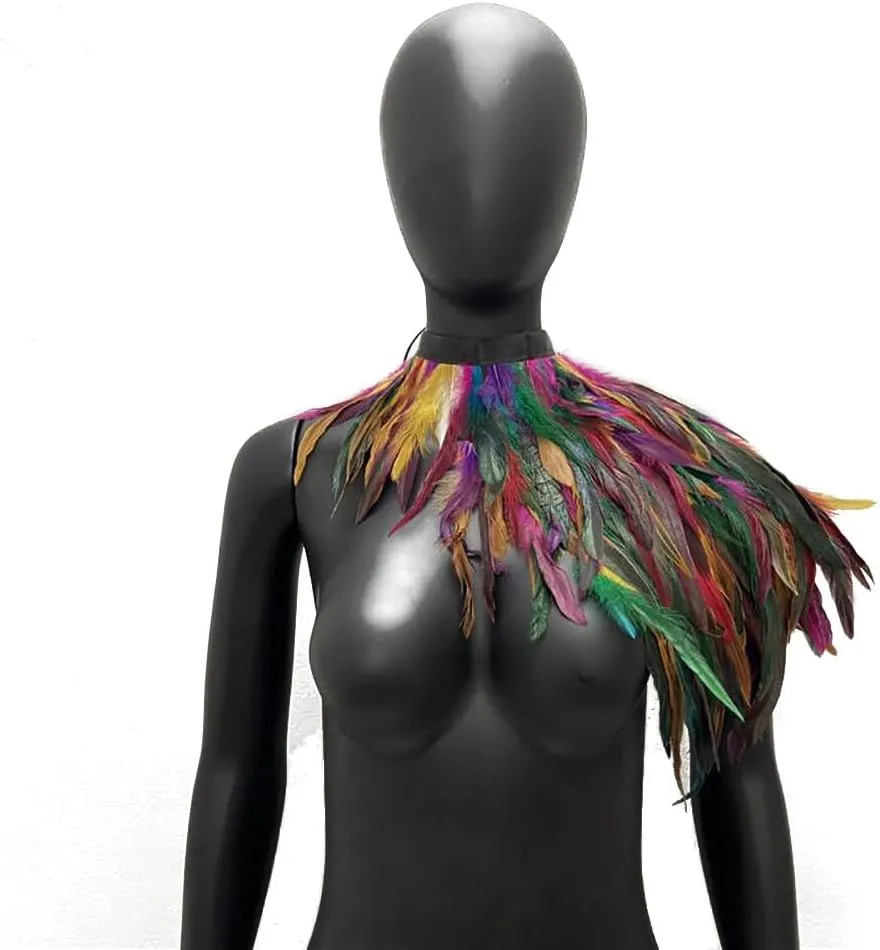Zcargel Feather Shrug,Shrug Necklace Collar Cloak Gothic Steampunk Shawl DIY Decorative Fringe Natural Real Epaulet Costumes
