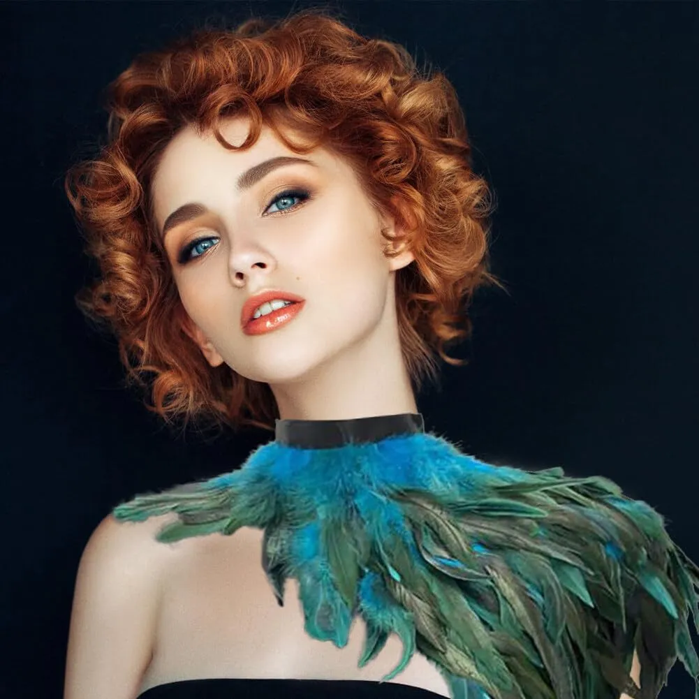 Zcargel Feather Shrug,Shrug Necklace Collar Cloak Gothic Steampunk Shawl DIY Decorative Fringe Natural Real Epaulet Costumes