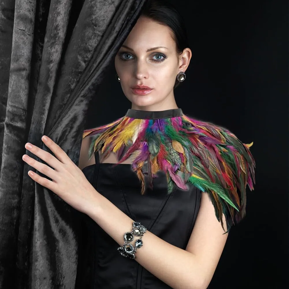 Zcargel Feather Shrug,Shrug Necklace Collar Cloak Gothic Steampunk Shawl DIY Decorative Fringe Natural Real Epaulet Costumes